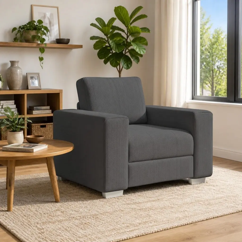 Sofa Chair Corduroy Fabric Grey Armchair 100W x 77D x 82H cm