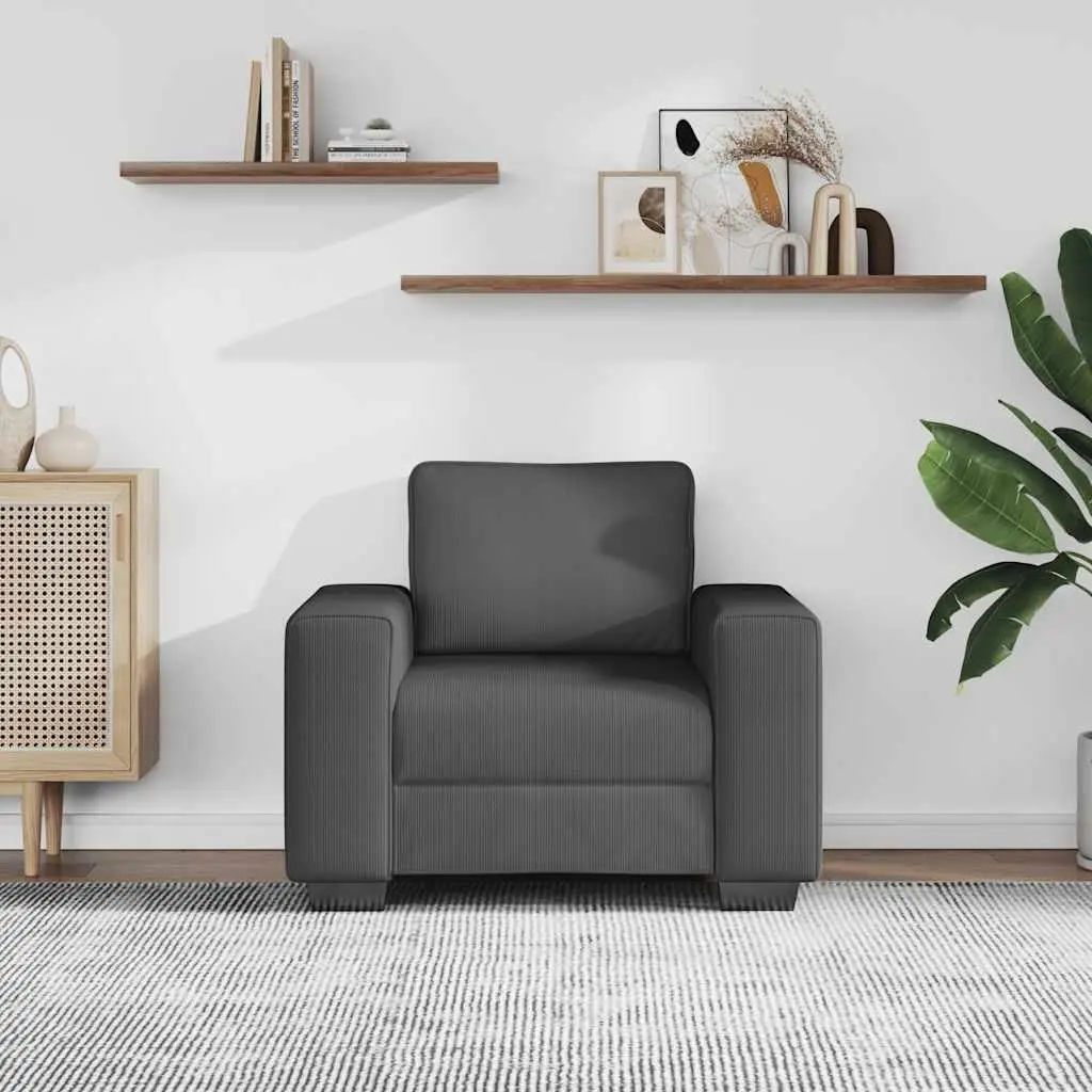 Sofa Chair Corduroy Fabric Grey Armchair 100W x 77D x 82H cm
