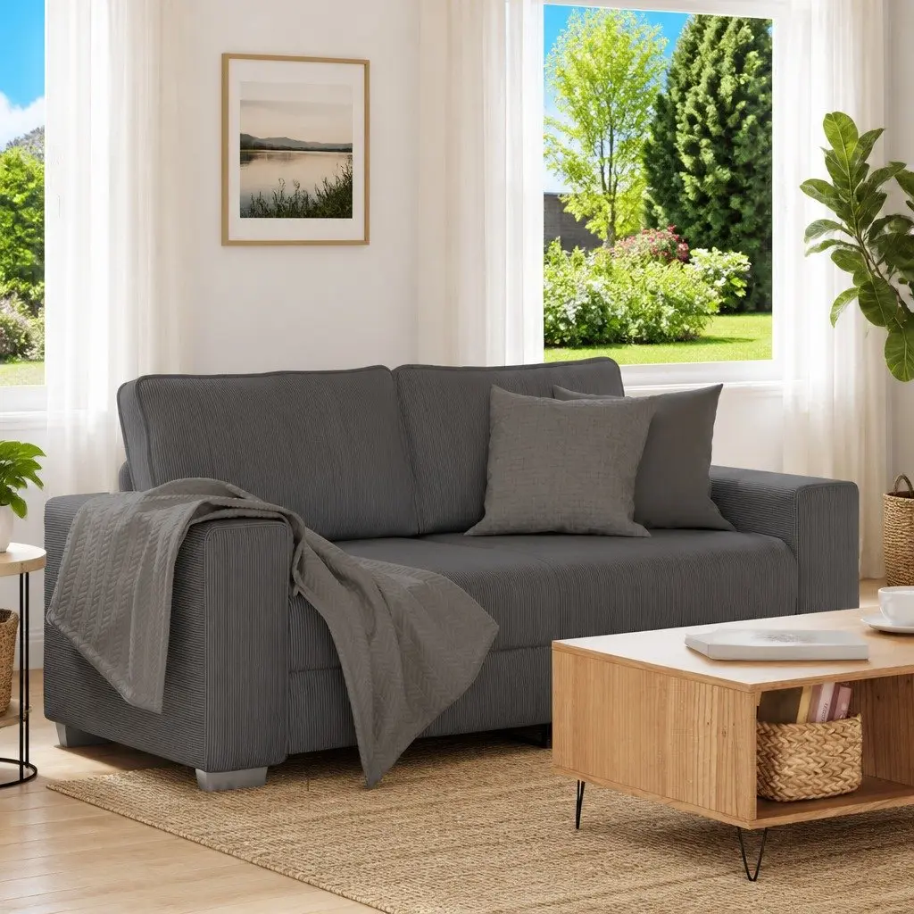 Loveseat Sofa Corduroy Grey 180x77x82cm Padded Seating