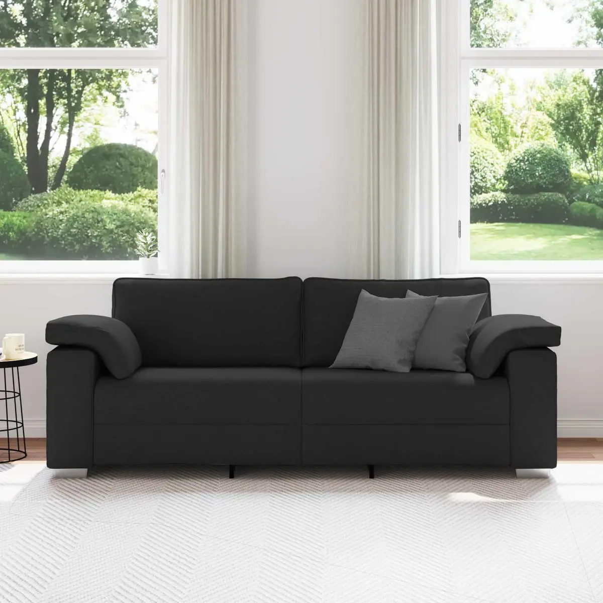 3-Seater Sofa Black 220cm Modern Living Room Couch Fabric Lounge Furniture