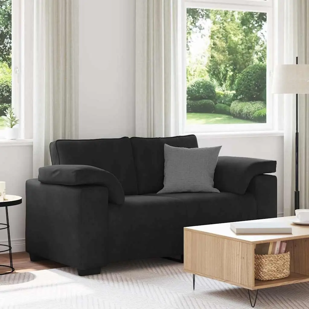 Two Seater Sofa Velvet Black 160x77x82cm Modern Loveseat for Relaxation
