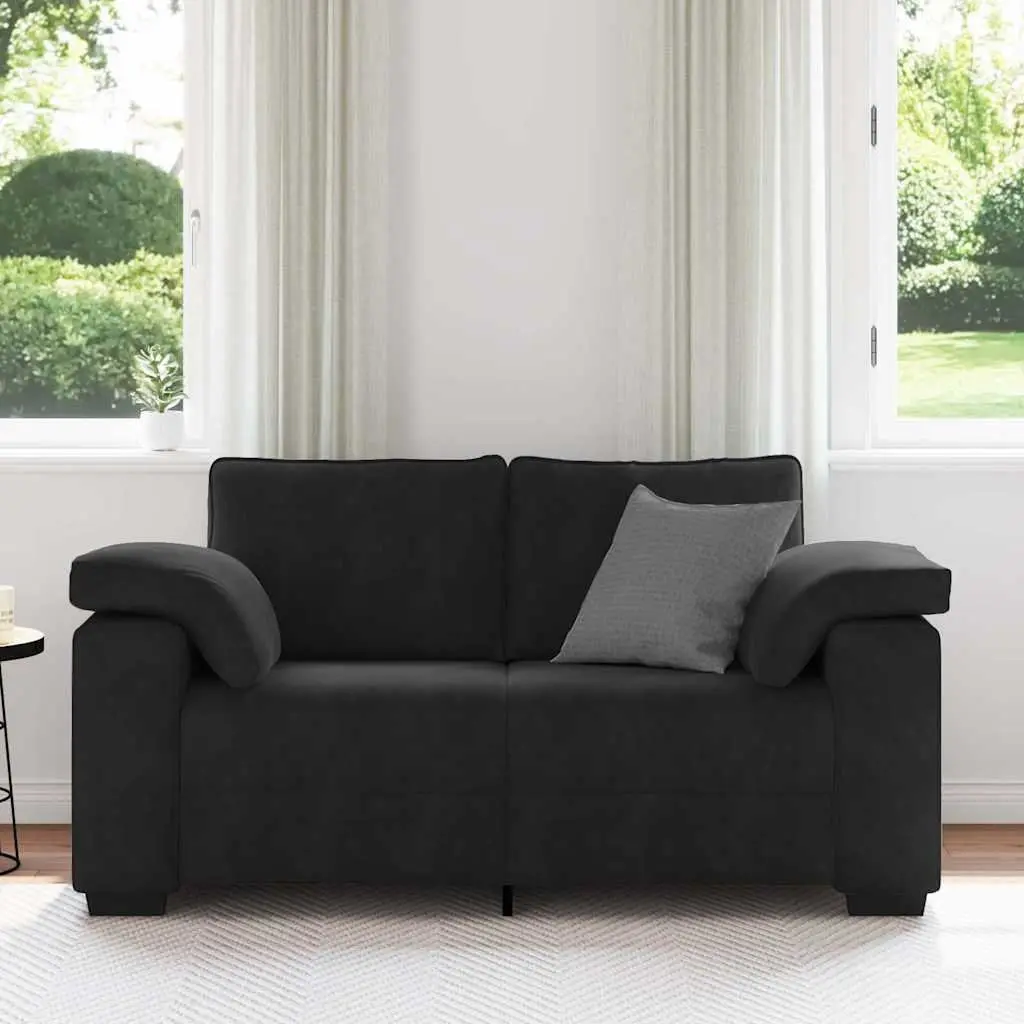 Two Seater Sofa Velvet Black 160x77x82cm Modern Loveseat for Relaxation