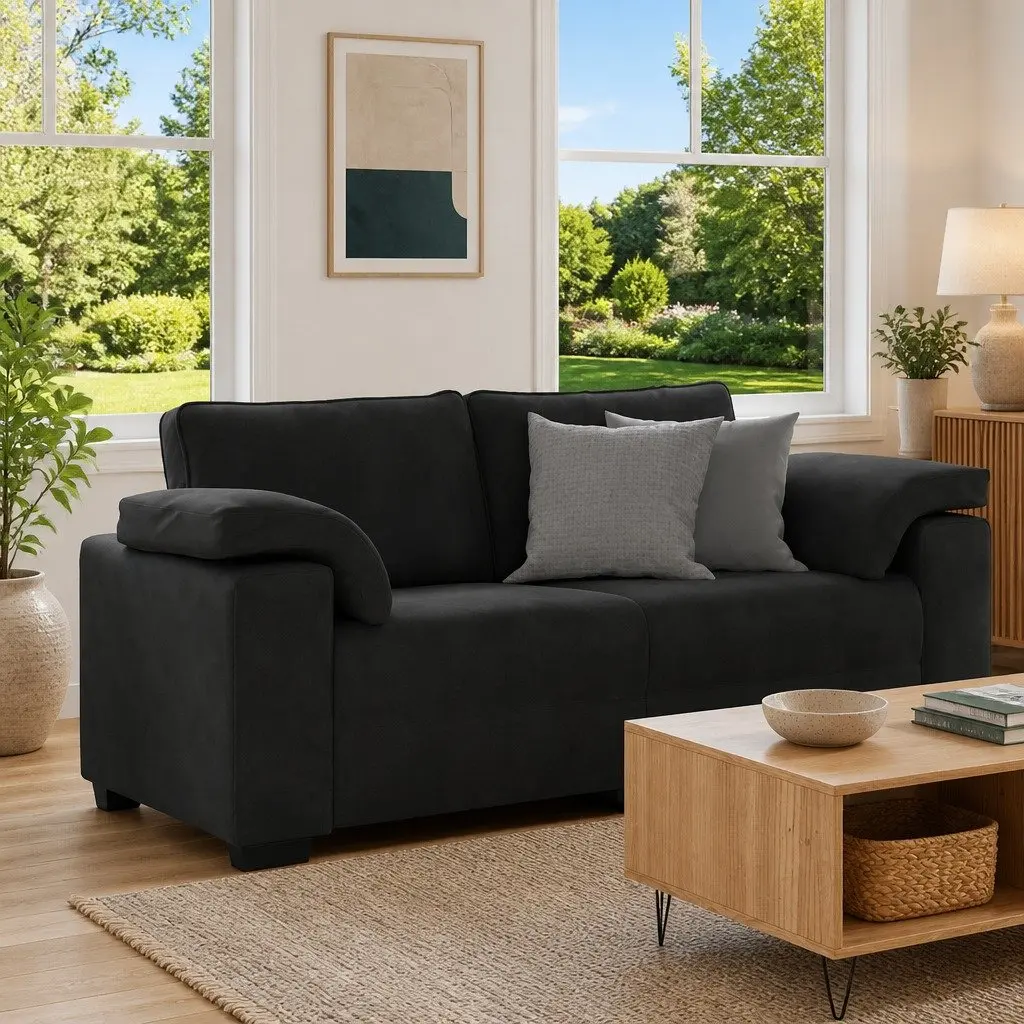 Loveseat Sofa Black Velvet 2 Seater Couch 180x77x82cm Living Room Bedroom Study