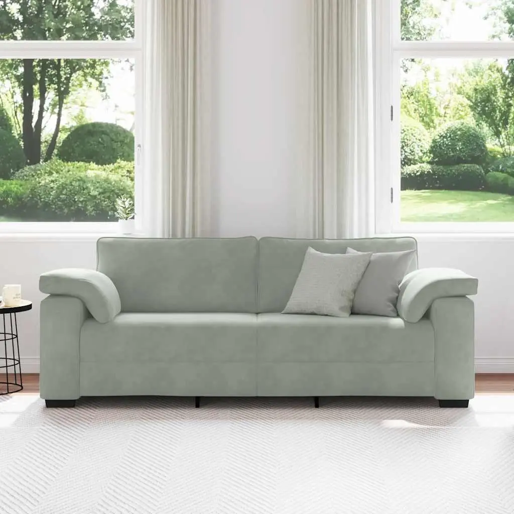 3-Seater Sofa Grey Velvet Lounge Couch Living Room Furniture Relaxation Seating