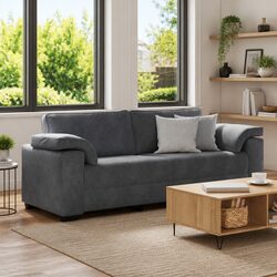3-Seater Sofa Grey Velvet Living Room Furniture Relaxing Couch 220x77x82cm