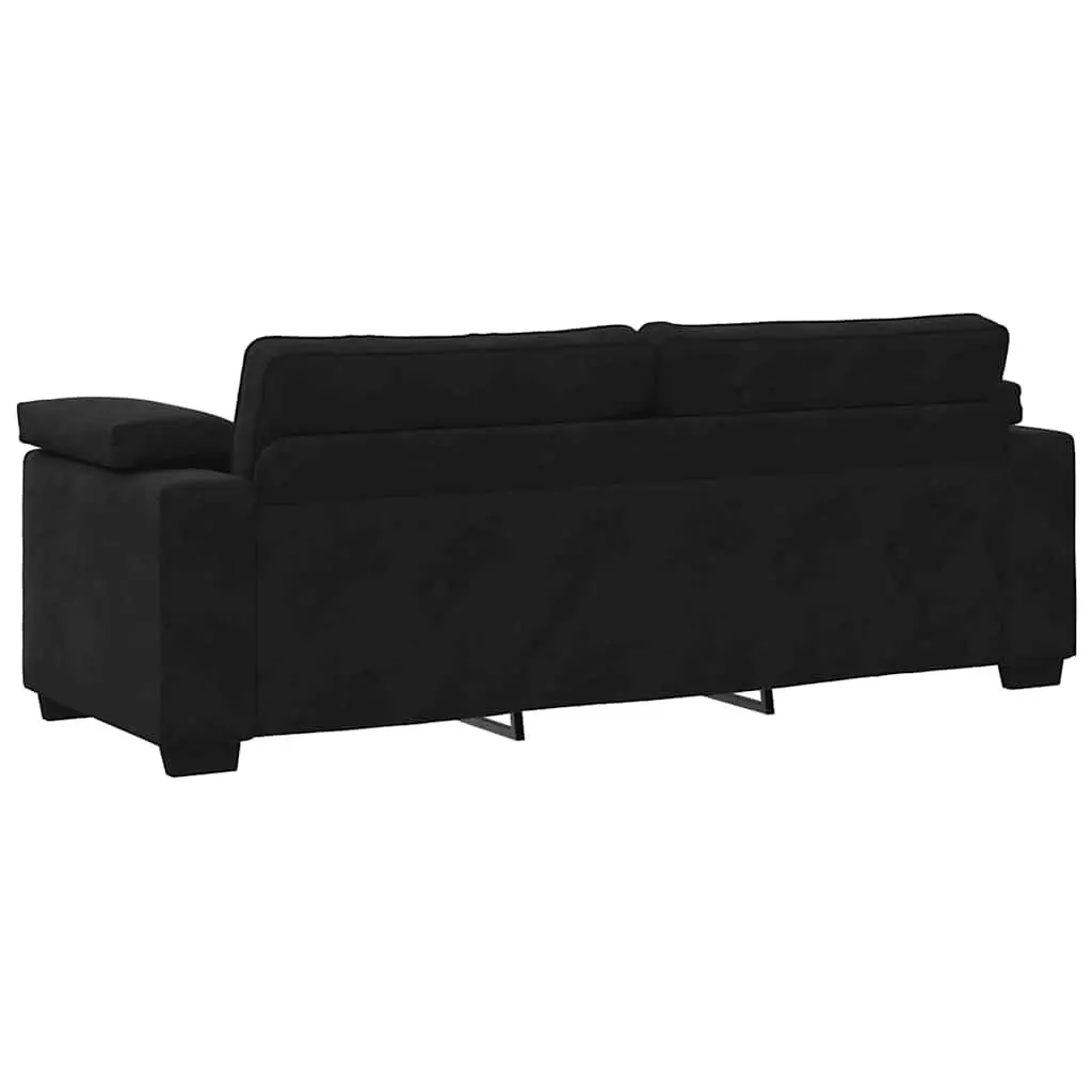 3-Seater Sofa Black Velvet Living Room Furniture Relaxation Couch Padded Seat