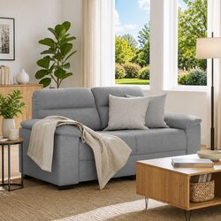 2-Seater Sofa Grey Fabric Living Room Furniture Upholstered Lounge Couch