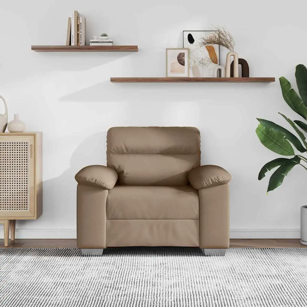 Sofa Chair Wide Armrests Faux Leather Brown Thickly Padded Living Room Furniture 100x81x84cm Wooden and Metal Frame