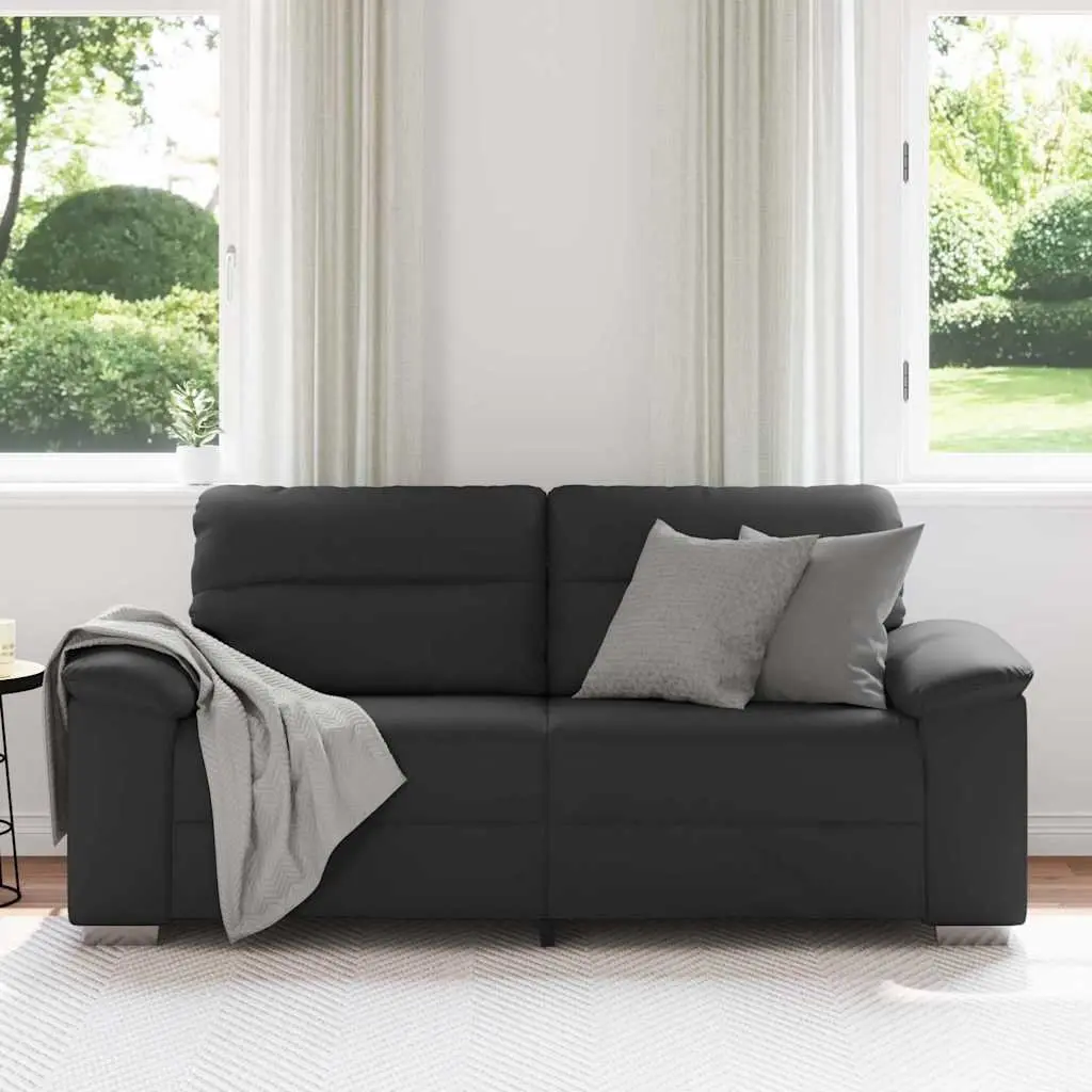 2-Seater Sofa Faux Leather Black Wooden and Metal Frame