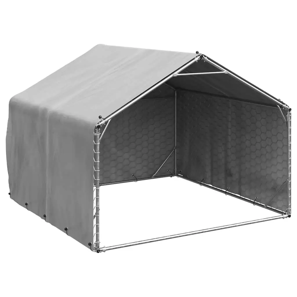Outdoor Dog Kennel 2x2x1.5m Silver Galvanised Steel Pet Cage Weatherproof Cover