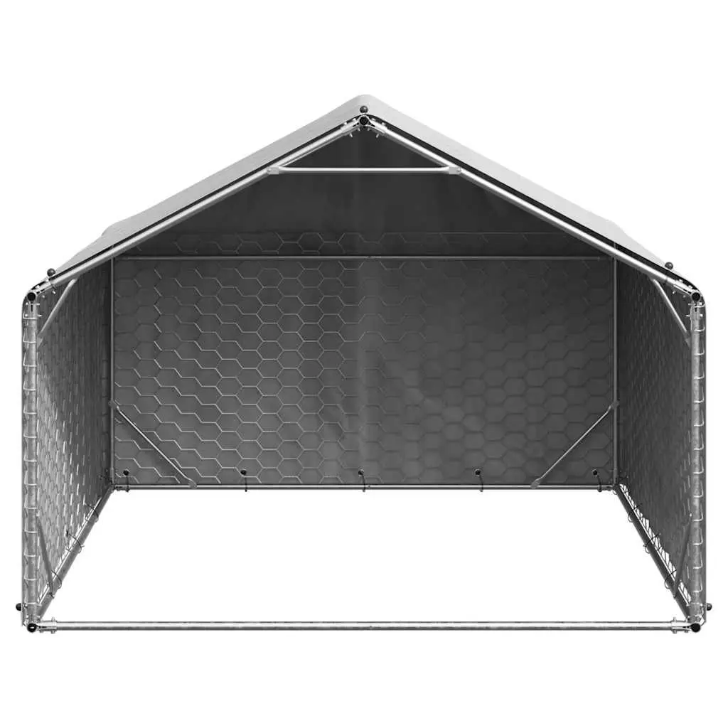 Outdoor Dog Kennel 2x2x1.5m Silver Galvanised Steel Pet Cage Weatherproof Cover