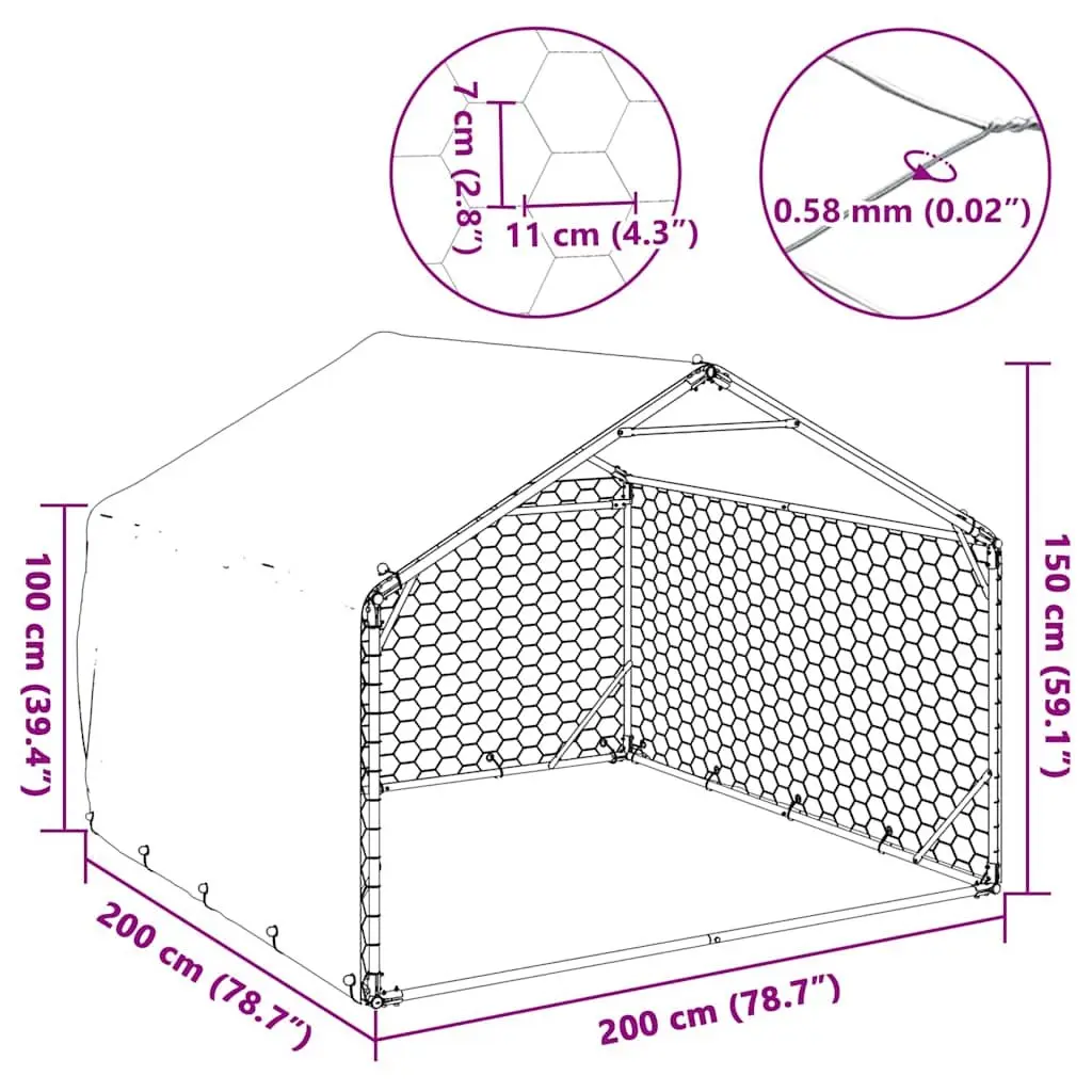 Outdoor Dog Kennel 2x2x1.5m Silver Galvanised Steel Pet Cage Weatherproof Cover