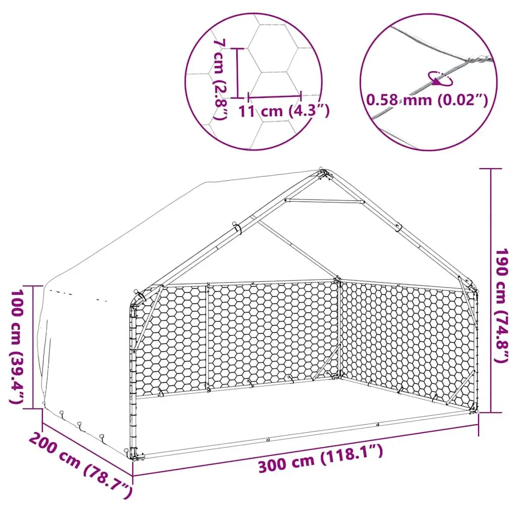 Outdoor Dog Kennel 3x2x1.9m with Roof Cover Galvanised Steel Cage Run