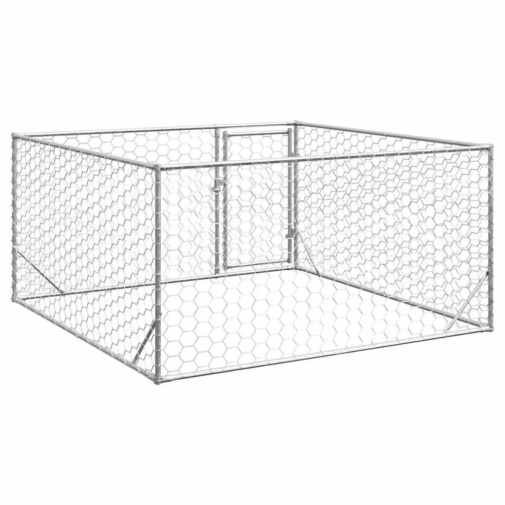 Outdoor Dog Kennel 2x2x1m Galvanised Steel Cage Secure Door Mesh Enclosure