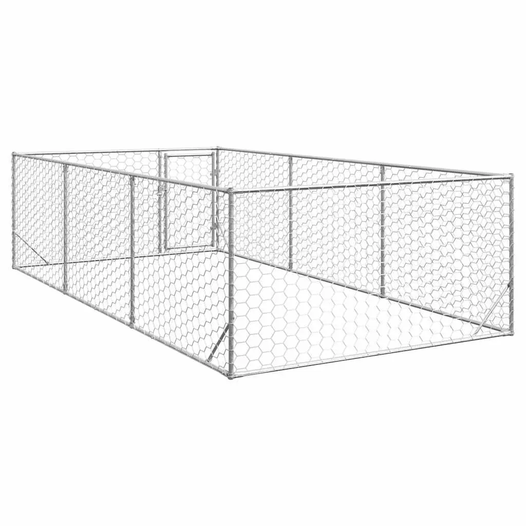 Outdoor Dog Kennel 2x4x1m Galvanised Steel Hexagonal Mesh Secure Lockable Door