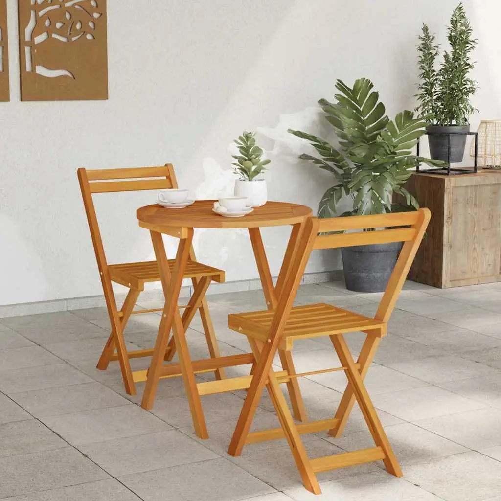 Garden Dining Set Acacia Wood 3 Piece Outdoor Table Chairs Brown Oiled Natural