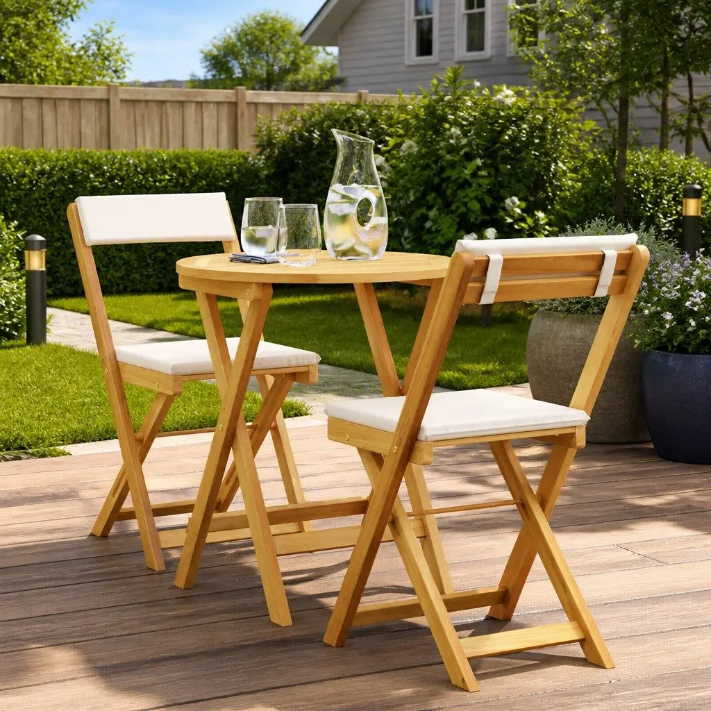 Garden Dining Set Acacia Wood 3 Piece Outdoor Table and Chairs Brown
