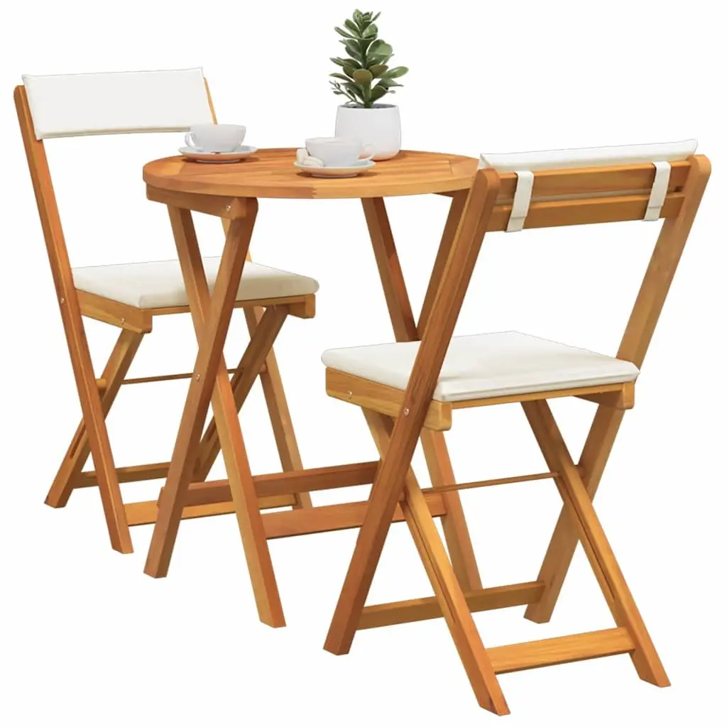 Garden Dining Set Acacia Wood 3 Piece Outdoor Table and Chairs Brown