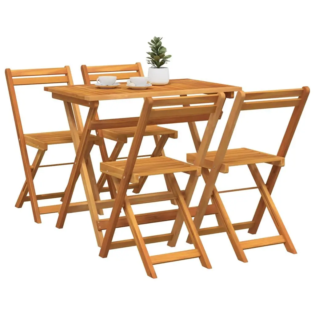 5 Piece Outdoor Folding Bistro Set Brown Acacia Wood Garden Furniture Table and Chairs