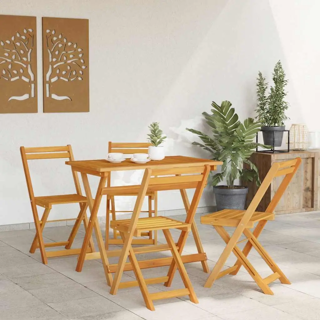 5 Piece Outdoor Folding Bistro Set Brown Acacia Wood Garden Furniture Table and Chairs