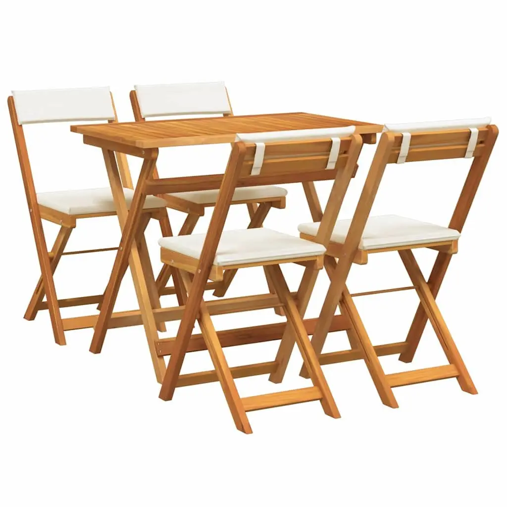 Outdoor Bistro Set Solid Acacia Wood 5 Pieces Folding Chairs Table Brown