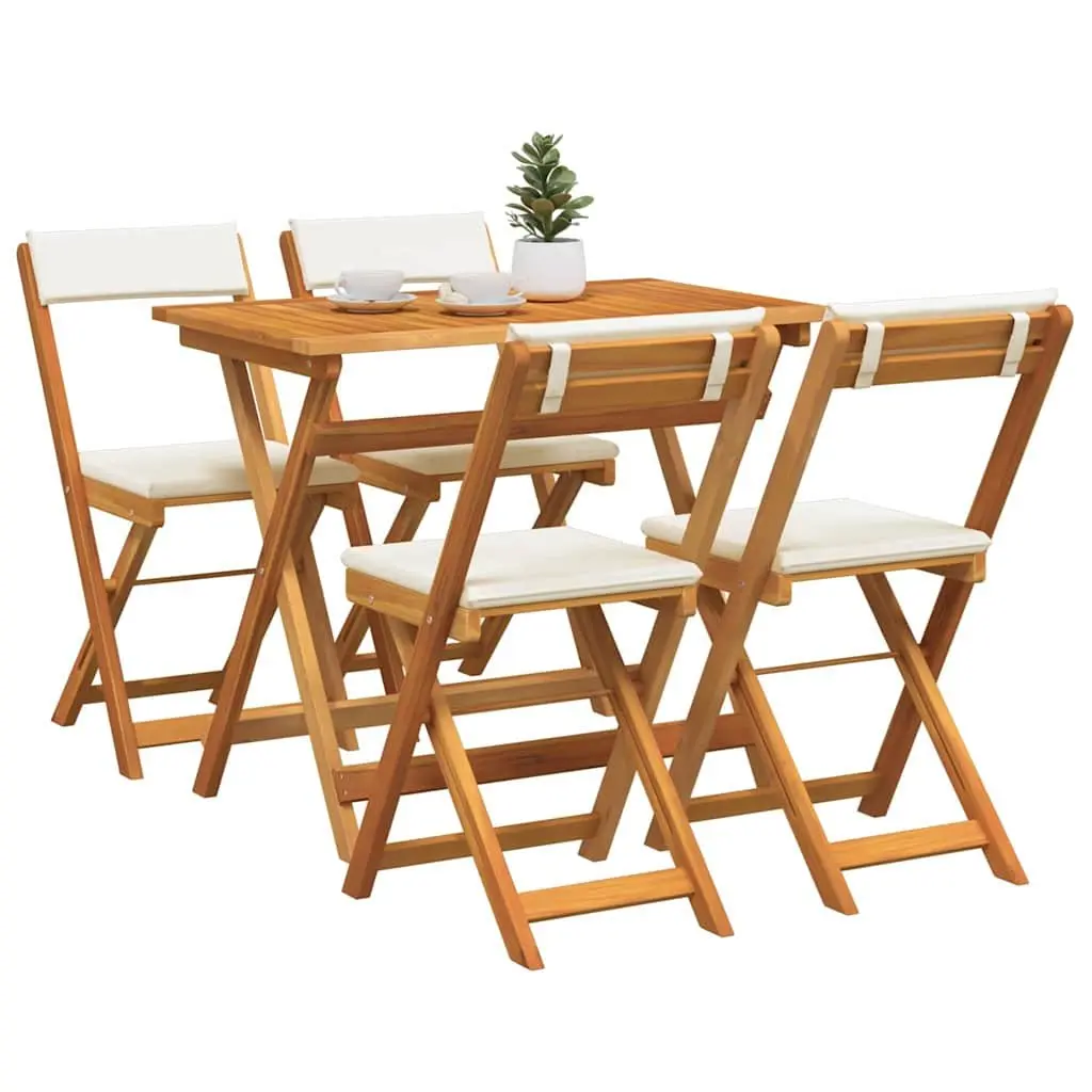 Outdoor Bistro Set Solid Acacia Wood 5 Pieces Folding Chairs Table Brown