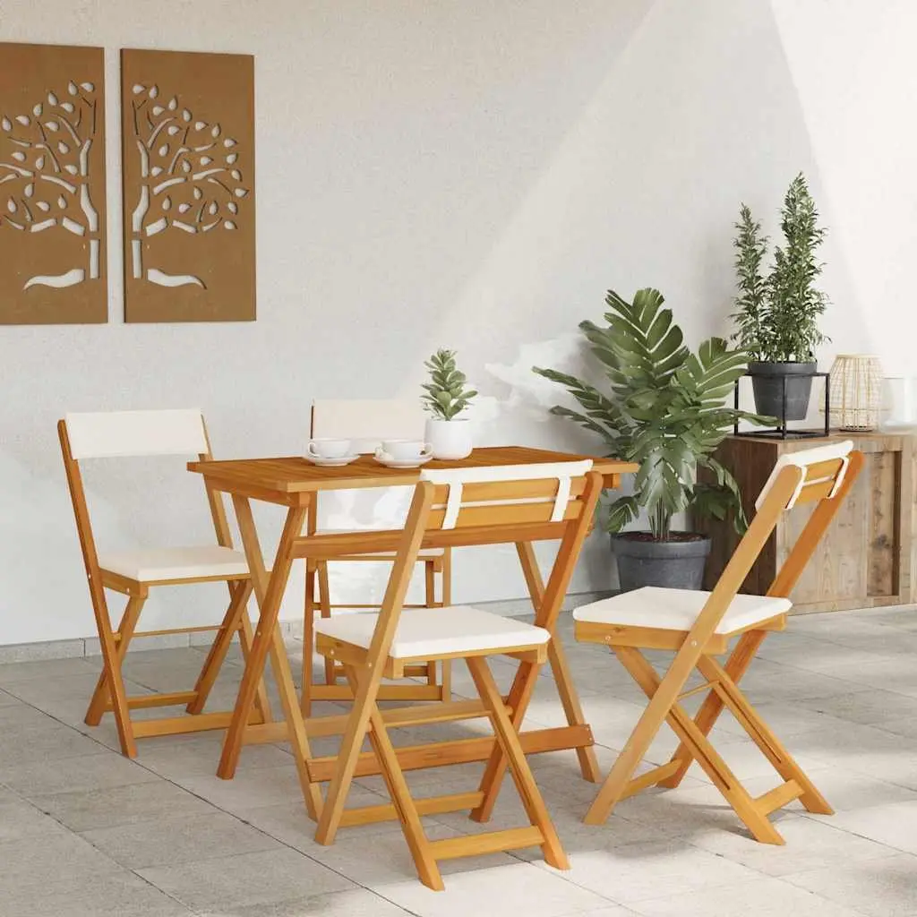 Outdoor Bistro Set Solid Acacia Wood 5 Pieces Folding Chairs Table Brown