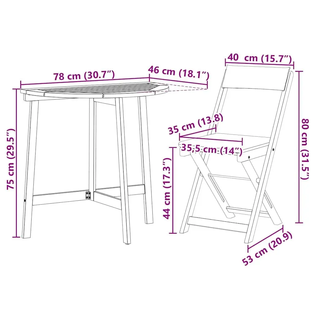 Bistro Set 3 Pcs Outdoor Garden Patio Furniture with Cushions Foldable Chairs