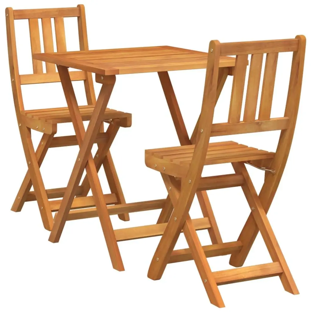 Folding Outdoor Bistro Set Compact Garden Furniture 3 Piece Acacia Wood Table and Chairs Brown