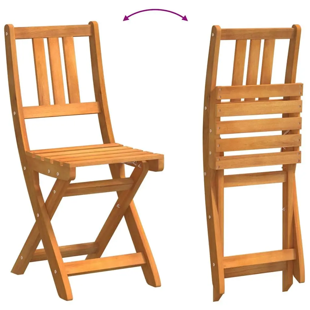 Folding Outdoor Bistro Set Compact Garden Furniture 3 Piece Acacia Wood Table and Chairs Brown