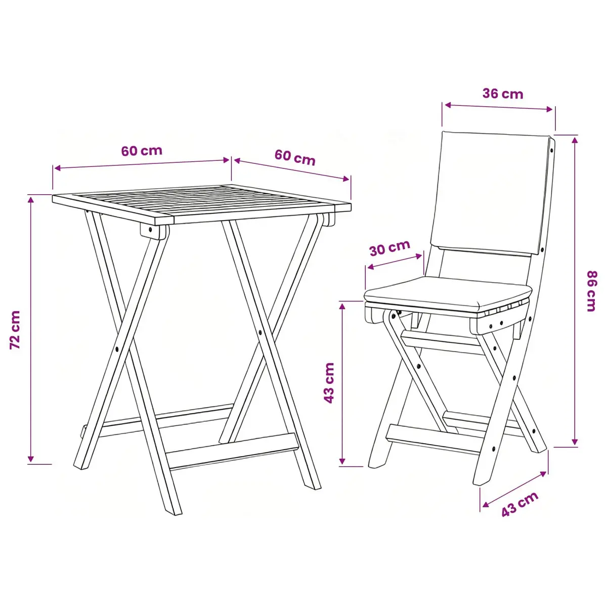 Folding Outdoor Bistro Set Compact Garden Furniture 3 Piece Acacia Wood Table and Chairs Brown
