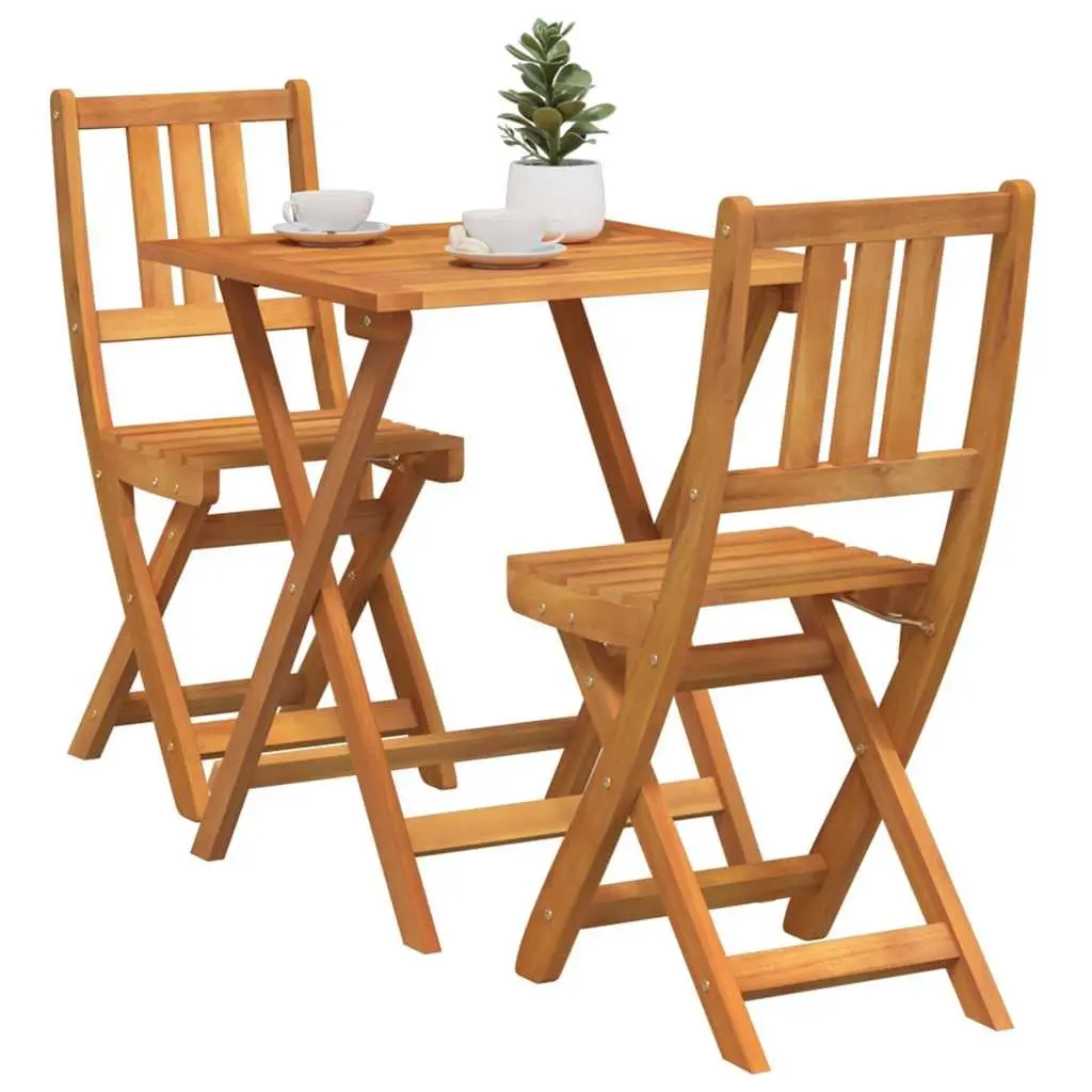 Folding Outdoor Bistro Set Compact Garden Furniture 3 Piece Acacia Wood Table and Chairs Brown