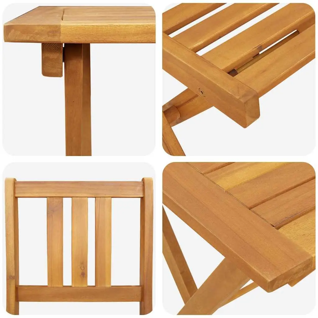 Folding Outdoor Bistro Set Compact Garden Furniture 3 Piece Acacia Wood Table and Chairs Brown