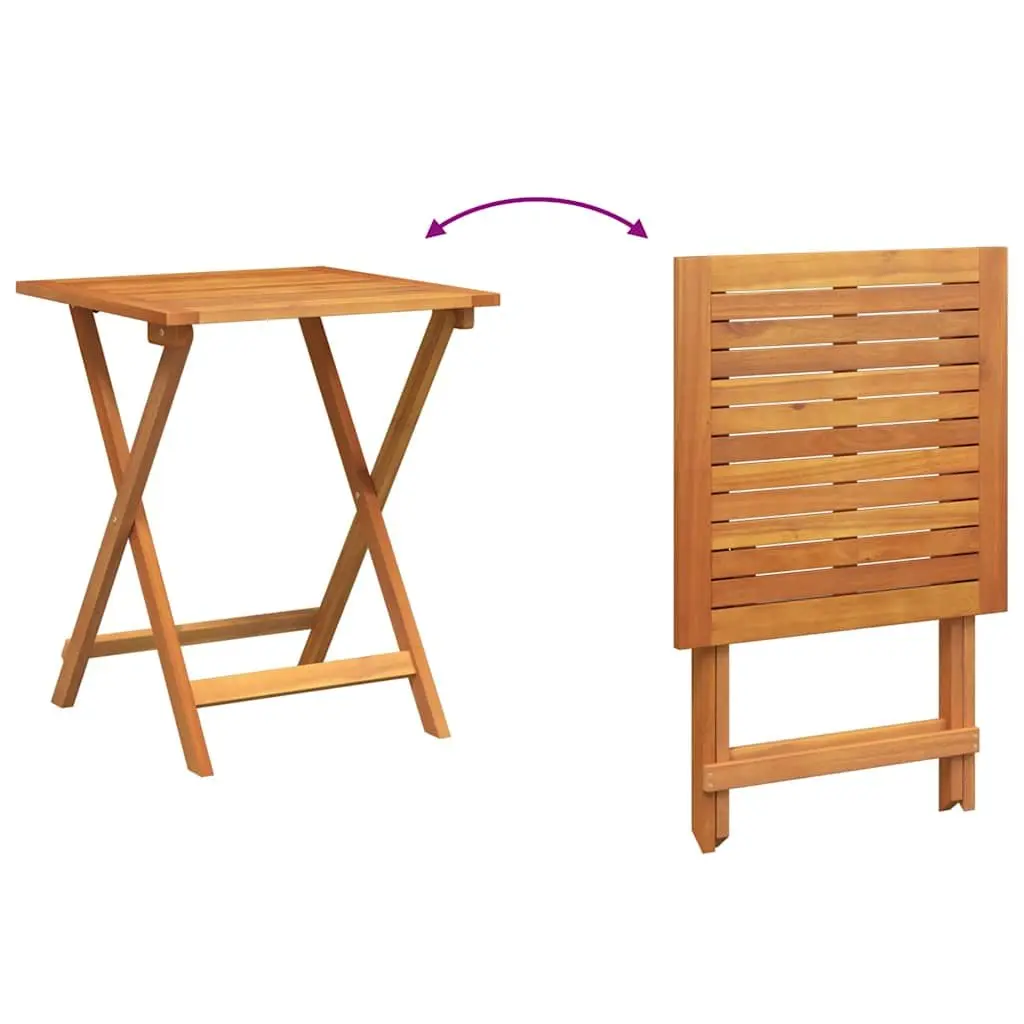 Folding Outdoor Bistro Set Compact Garden Furniture 3 Piece Acacia Wood Table and Chairs Brown