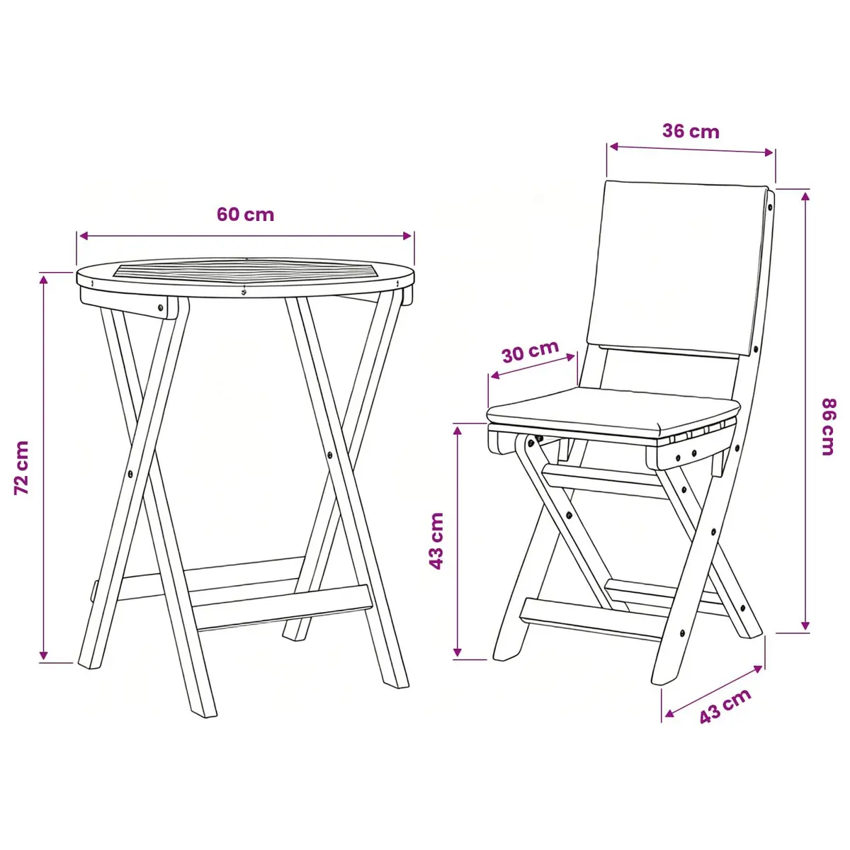 Folding Bistro Set 3 Piece Brown Acacia Wood Compact Outdoor Dining Table and Chairs