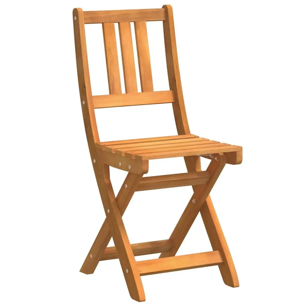 Folding Bistro Set 3 Piece Brown Acacia Wood Compact Outdoor Dining Table and Chairs