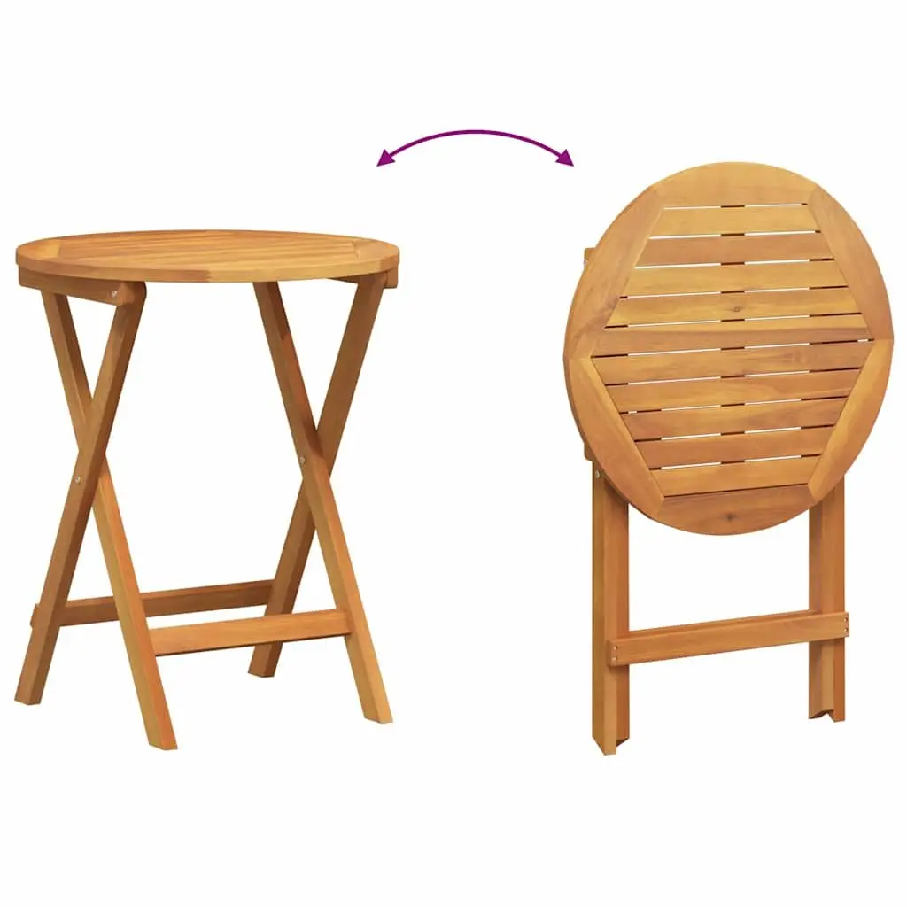 Folding Bistro Set 3 Piece Brown Acacia Wood Compact Outdoor Dining Table and Chairs