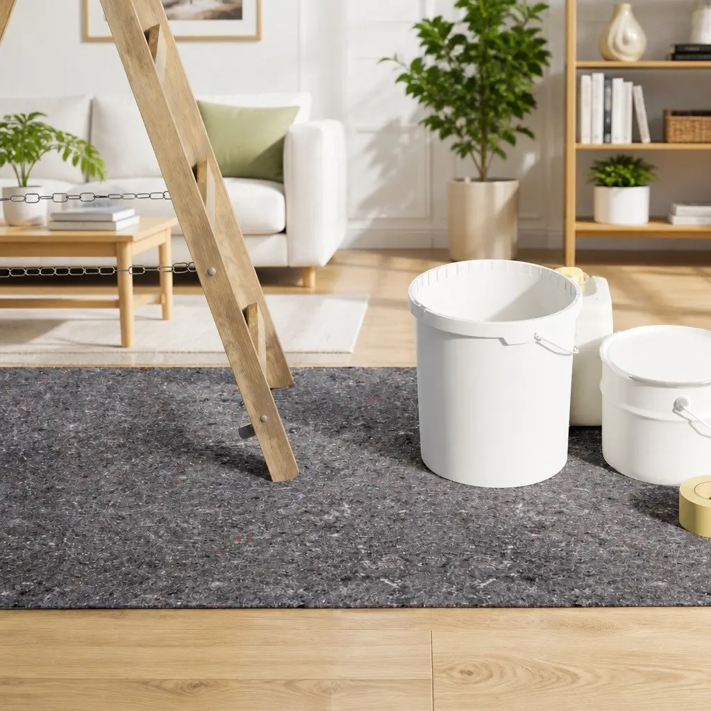 Painter Fleece Floor Covering Non-Slip Water-Resistant Grey 10m x 1m Durable Absorbent Protection Roll