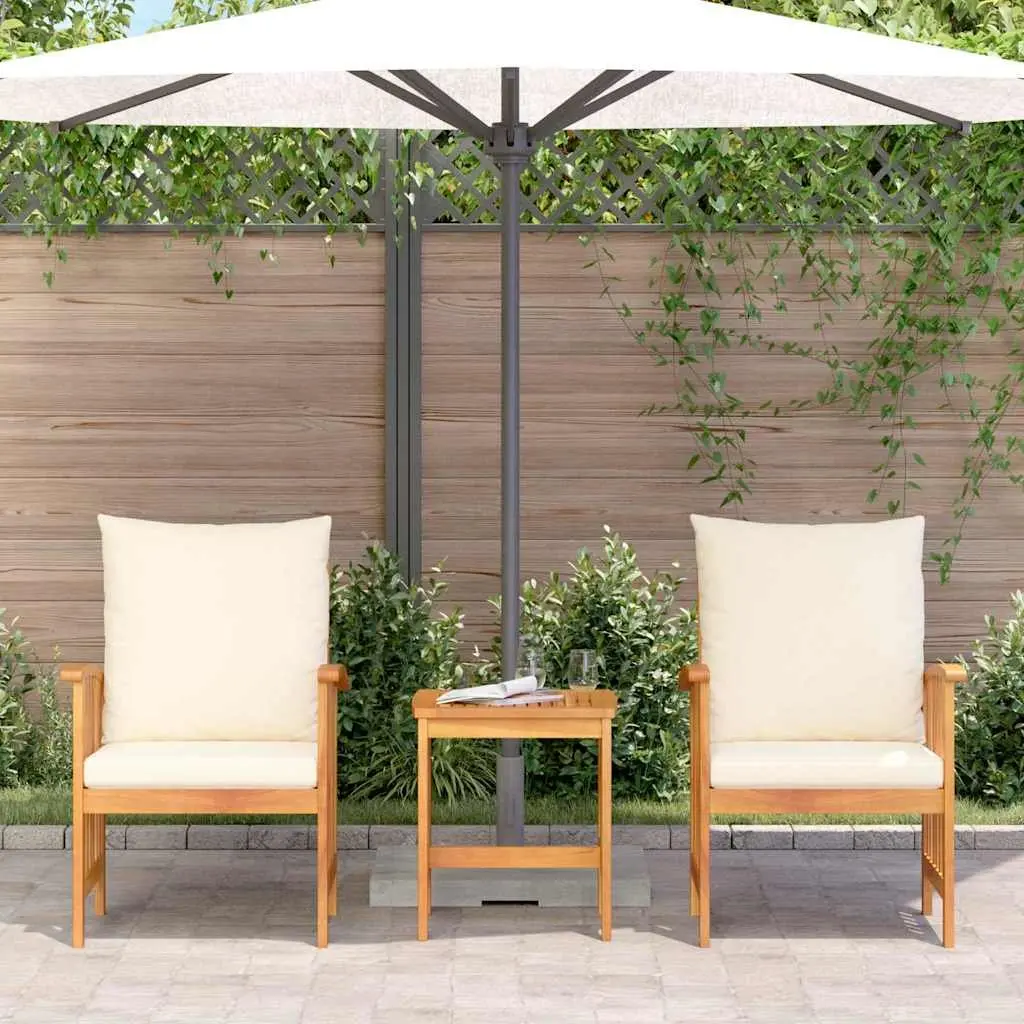 Outdoor Armchair and Table Set Solid Acacia Wood 3 Piece Brown