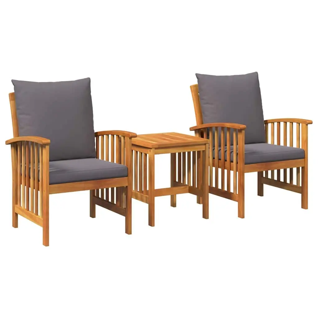 Garden Sofa Set Acacia Wood 3 Piece Outdoor Furniture Armchairs Table Brown