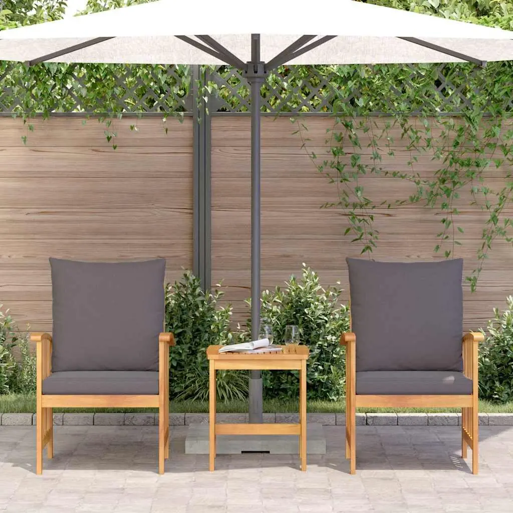Garden Sofa Set Acacia Wood 3 Piece Outdoor Furniture Armchairs Table Brown