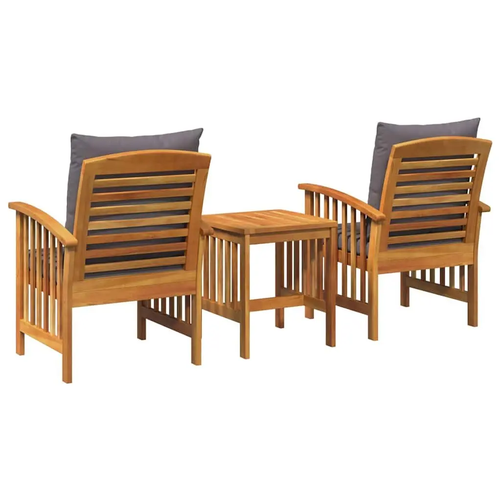 Garden Sofa Set Acacia Wood 3 Piece Outdoor Furniture Armchairs Table Brown