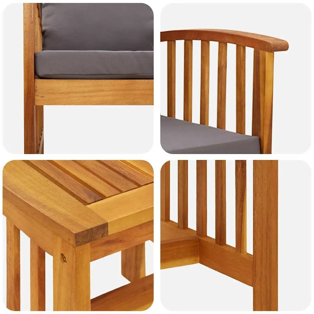 Garden Sofa Set Acacia Wood 3 Piece Outdoor Furniture Armchairs Table Brown