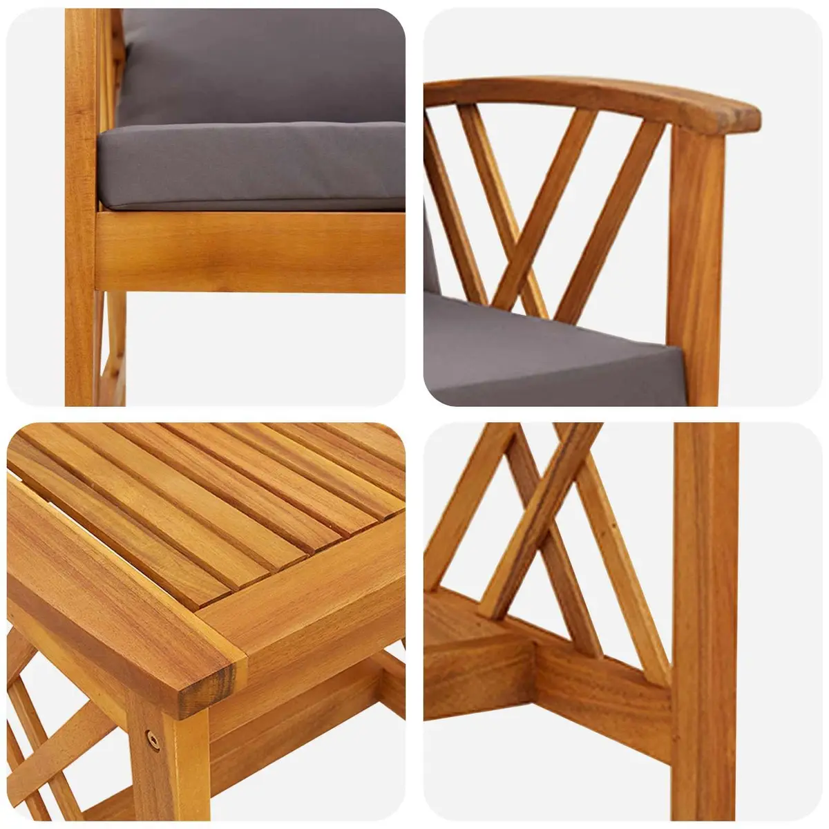 3 Piece Garden Sofa Set Acacia Wood Outdoor Furniture Brown Patio