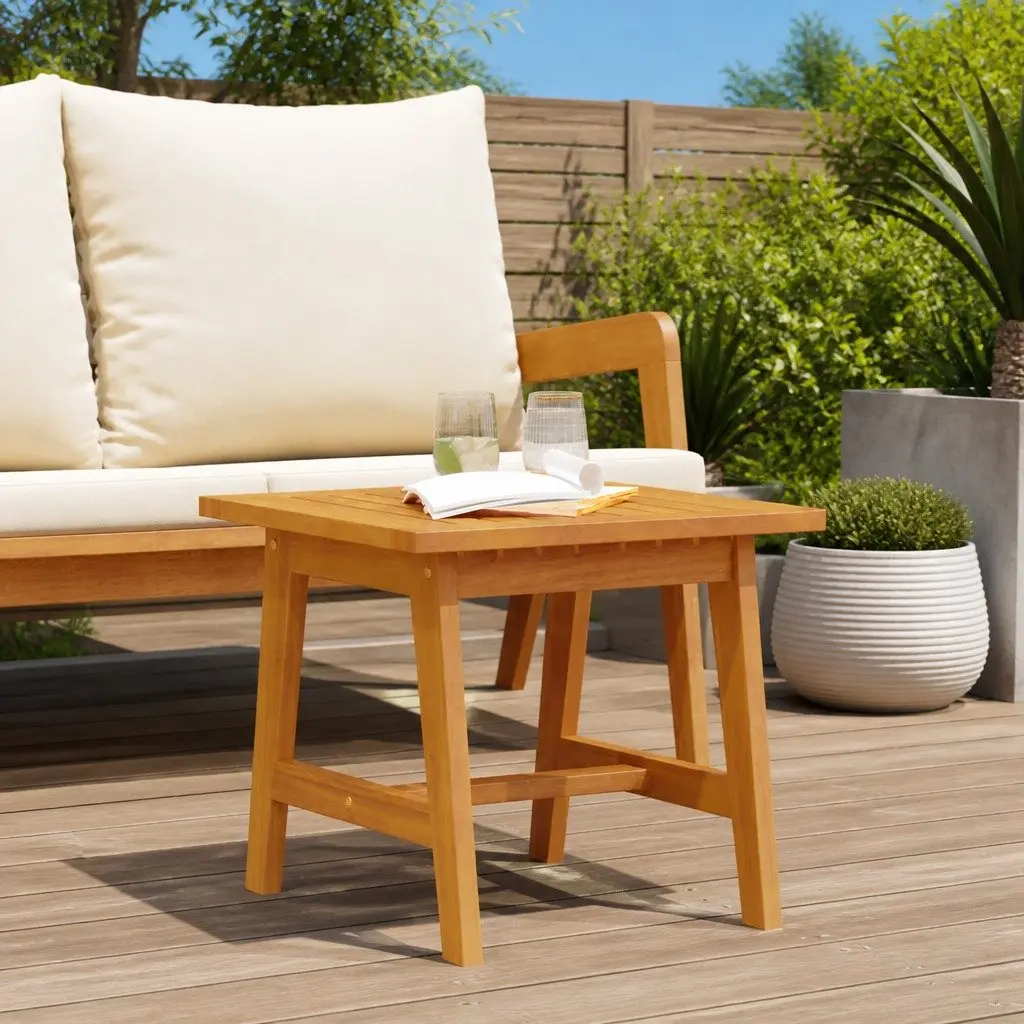 Solid Acacia Wood Side Table Outdoor Garden Furniture Oil Natural 45x45x40cm