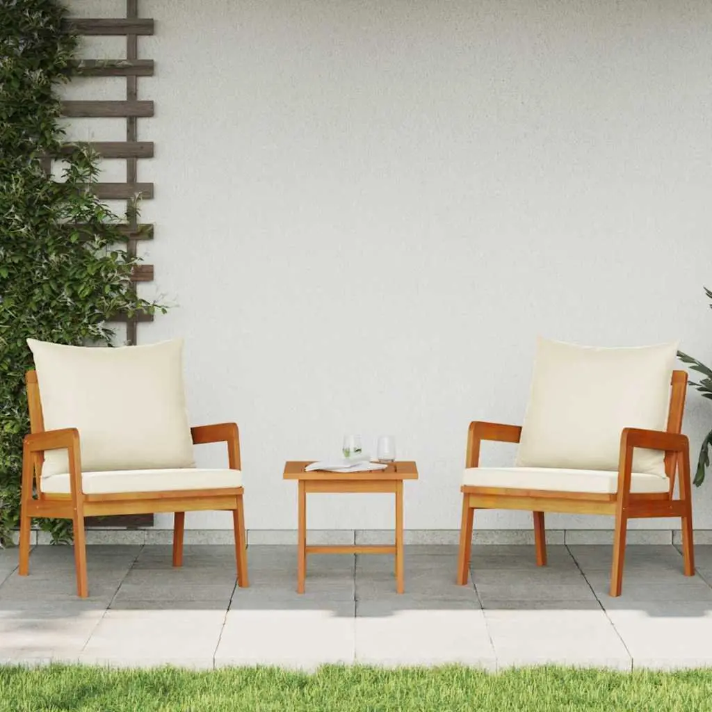 Outdoor Bistro Set 3 Pieces Brown Acacia Wood Garden Furniture with Cushions