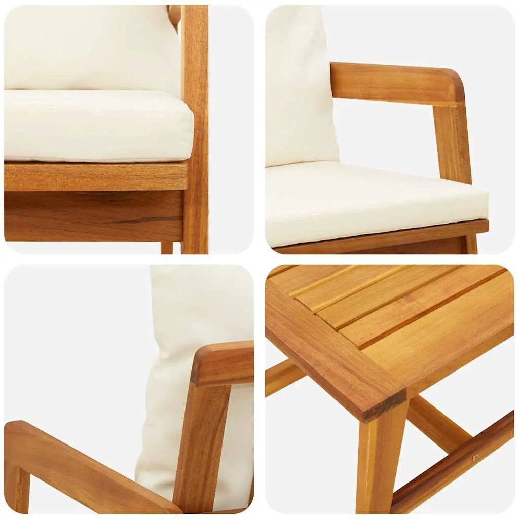 Outdoor Bistro Set 3 Pieces Brown Acacia Wood Garden Furniture with Cushions