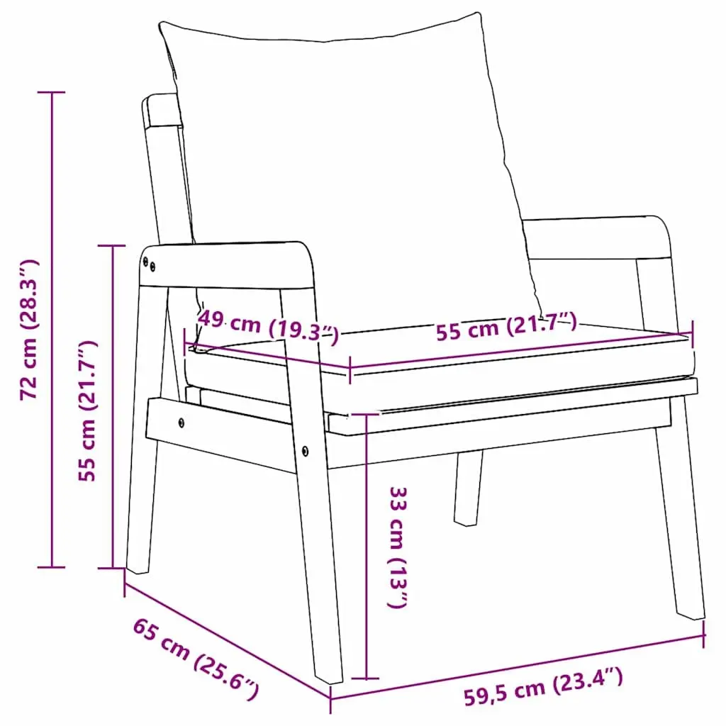 Garden Chair with Cushion 2 Piece Set Outdoor Seating Brown Oil Natural Wood