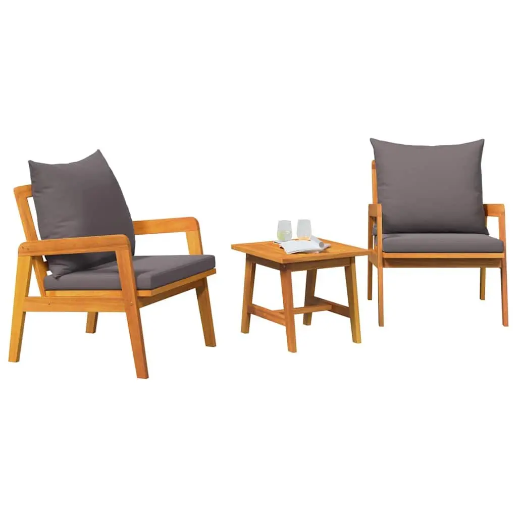 Outdoor Bistro Set Solid Acacia Wood 3 Piece Brown Garden Furniture with Cushion