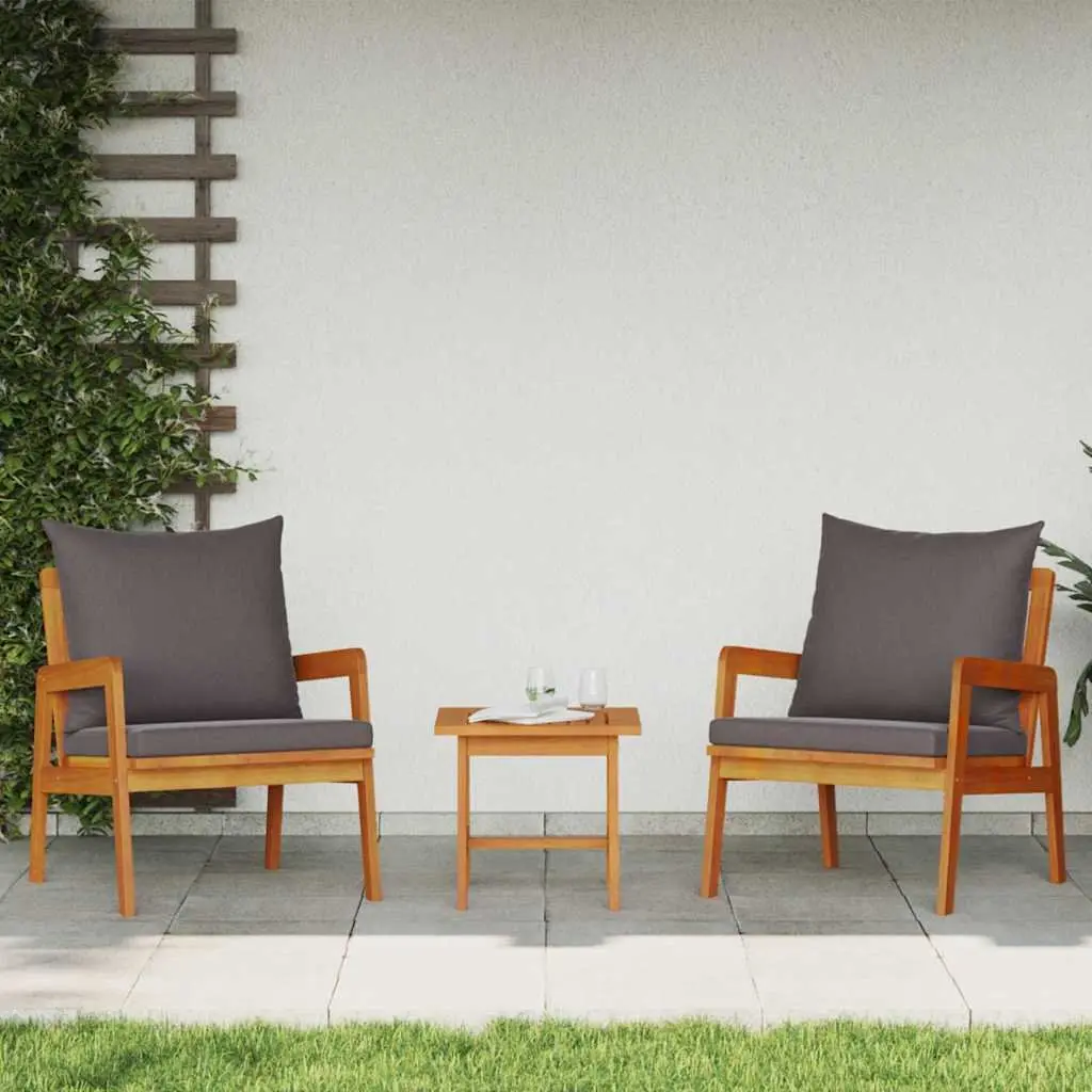 Outdoor Bistro Set Solid Acacia Wood 3 Piece Brown Garden Furniture with Cushion
